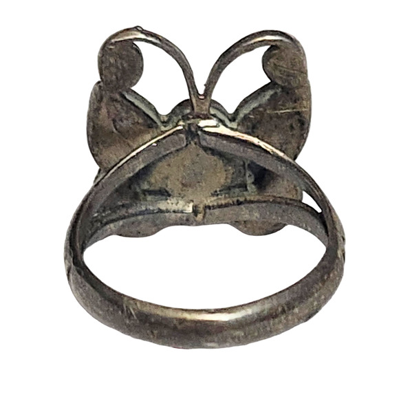 Vtg Sterling Silver Turquoise Chip Native American Hopu  Butterfly Ring Size 7 - Picture 4 of 5